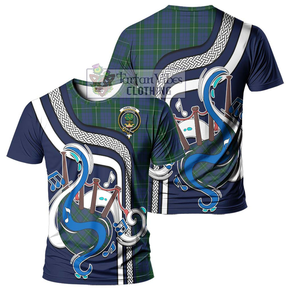 Hamilton Hunting Tartan T-Shirt with Epic Bagpipe Style - Tartanvibesclothing Shop