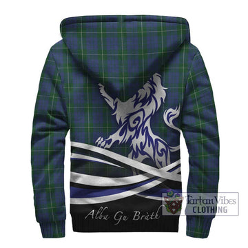 Hamilton Hunting Tartan Sherpa Hoodie with Alba Gu Brath Regal Lion Emblem