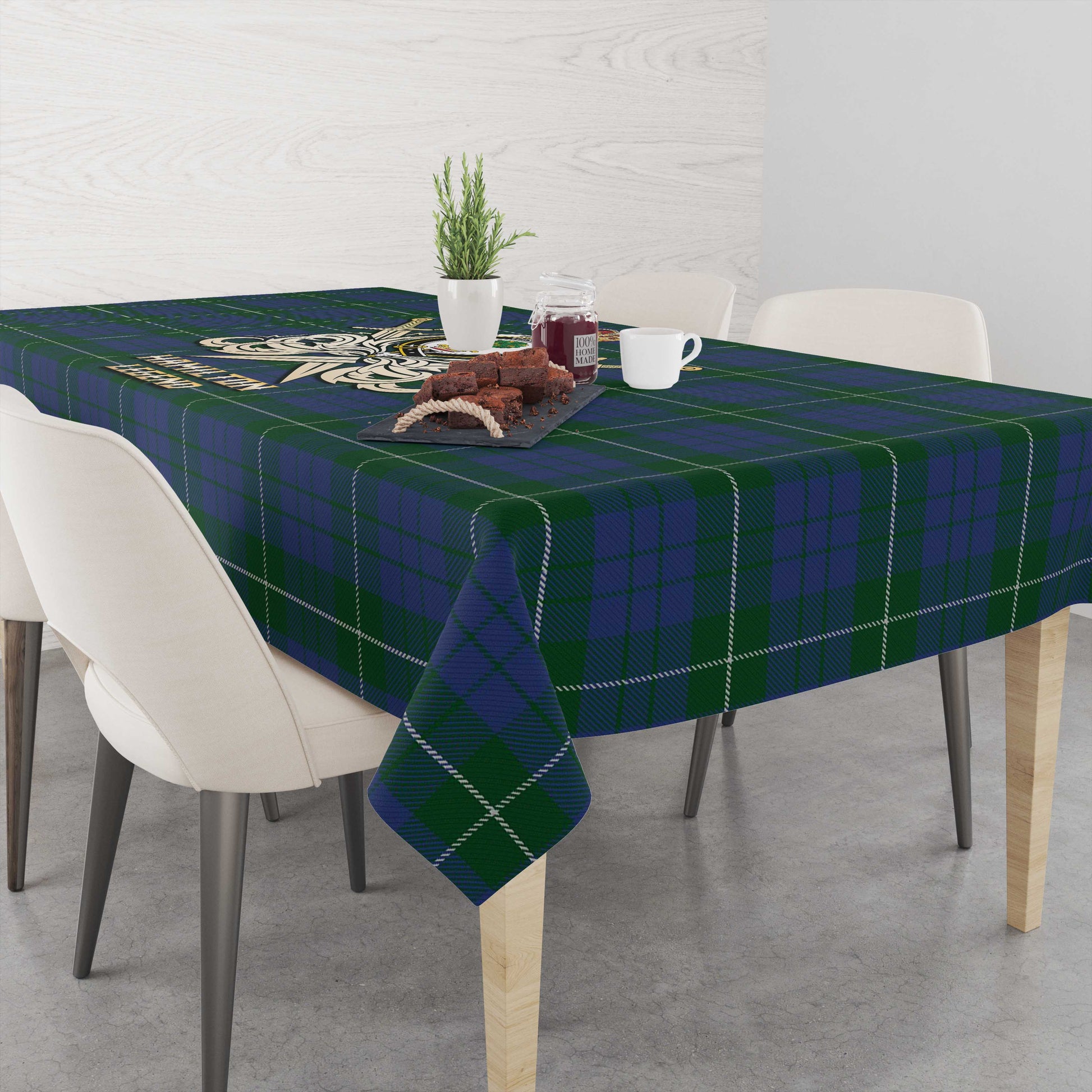 Tartan Vibes Clothing Hamilton Hunting Tartan Tablecloth with Clan Crest and the Golden Sword of Courageous Legacy