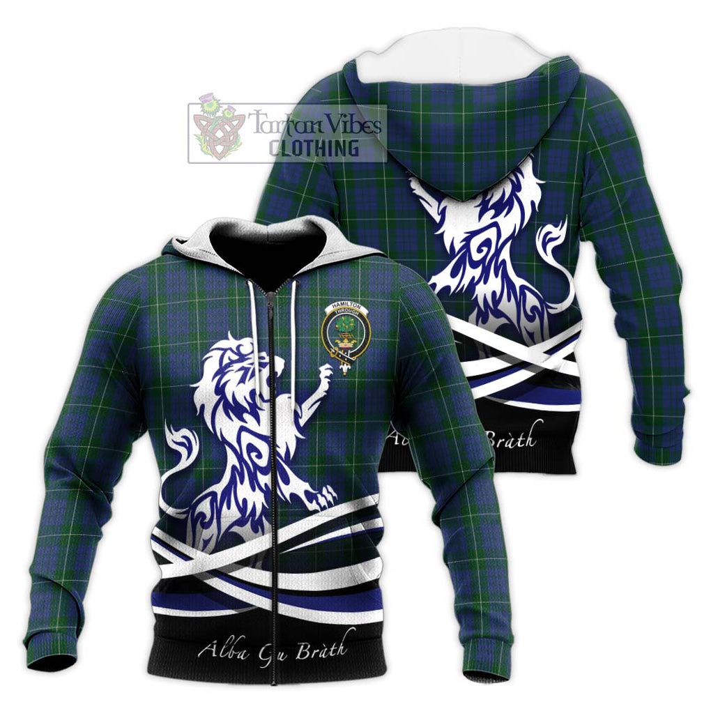 Hamilton Hunting Tartan Knitted Hoodie with Alba Gu Brath Regal Lion Emblem Unisex Knitted Zip Hoodie - Tartanvibesclothing Shop