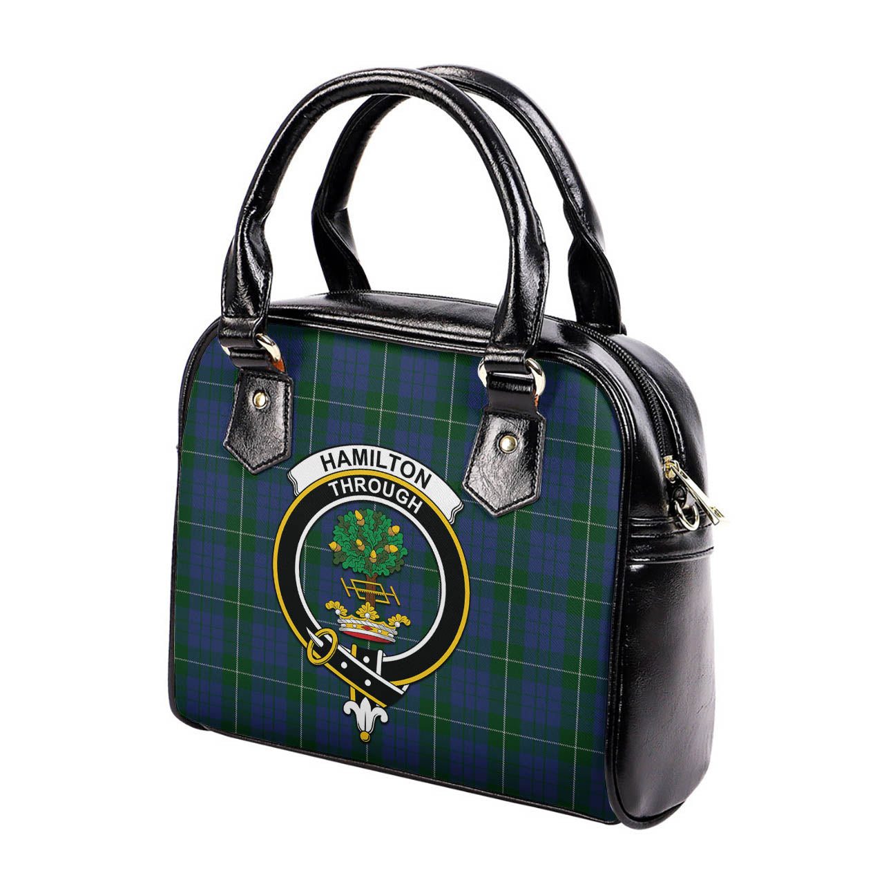 Hamilton Hunting Tartan Shoulder Handbags with Family Crest - Tartanvibesclothing