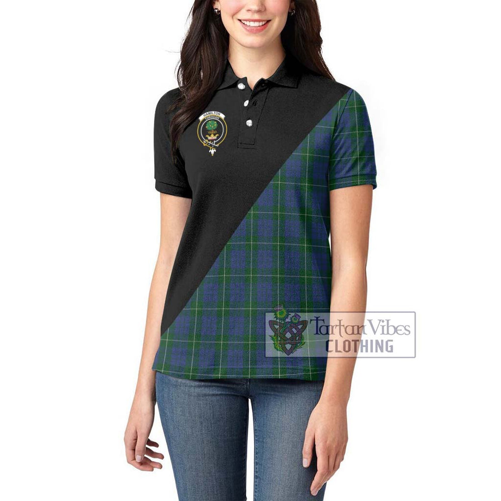 Hamilton Hunting Tartan Women's Polo Shirt with Family Crest and Military Logo Style - Tartanvibesclothing Shop