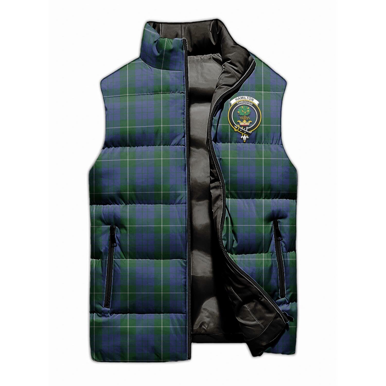 Hamilton Hunting Tartan Sleeveless Puffer Jacket with Family Crest - Tartanvibesclothing