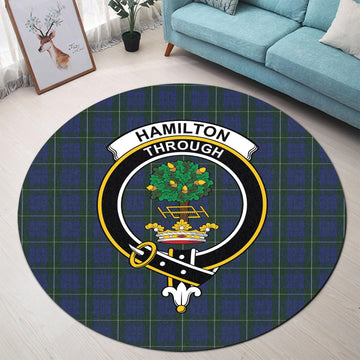 Hamilton Hunting Tartan Round Rug with Family Crest