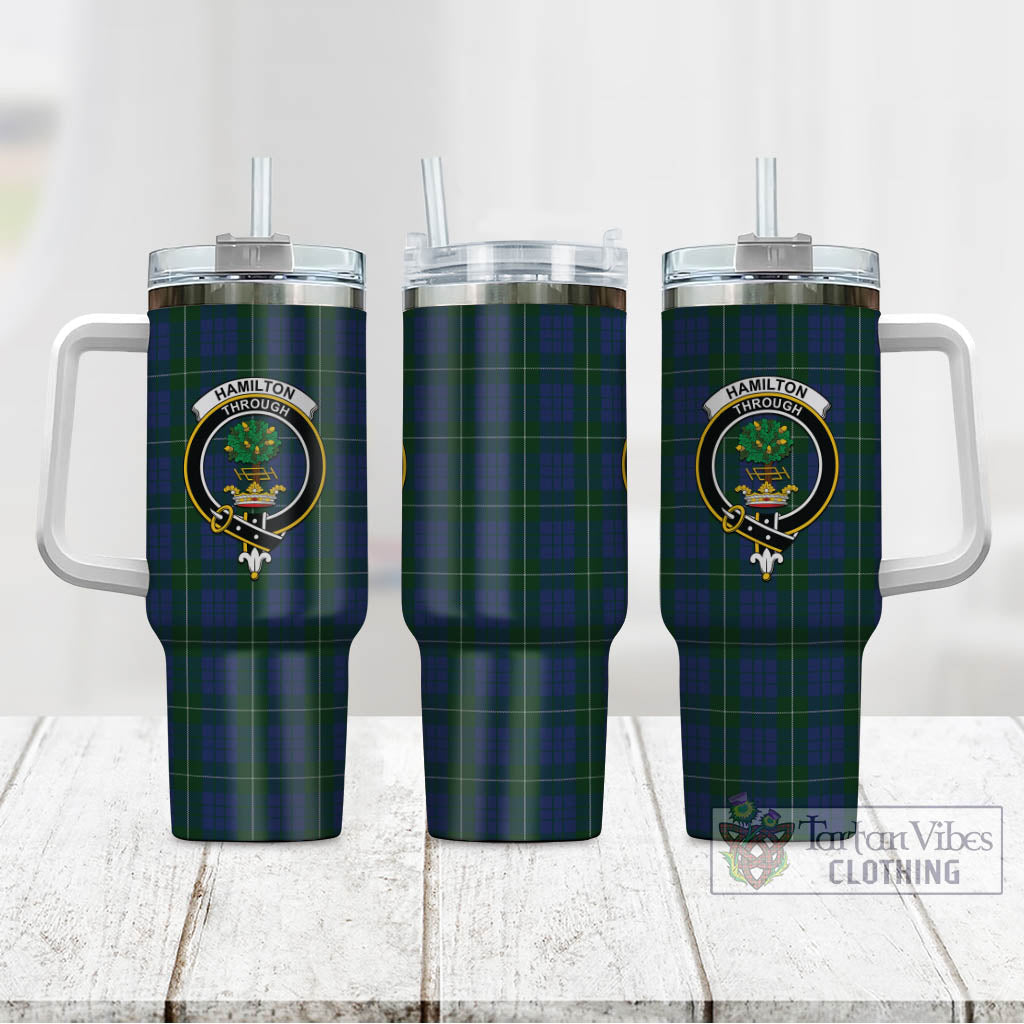 Tartan Vibes Clothing Hamilton Hunting Tartan and Family Crest Tumbler with Handle