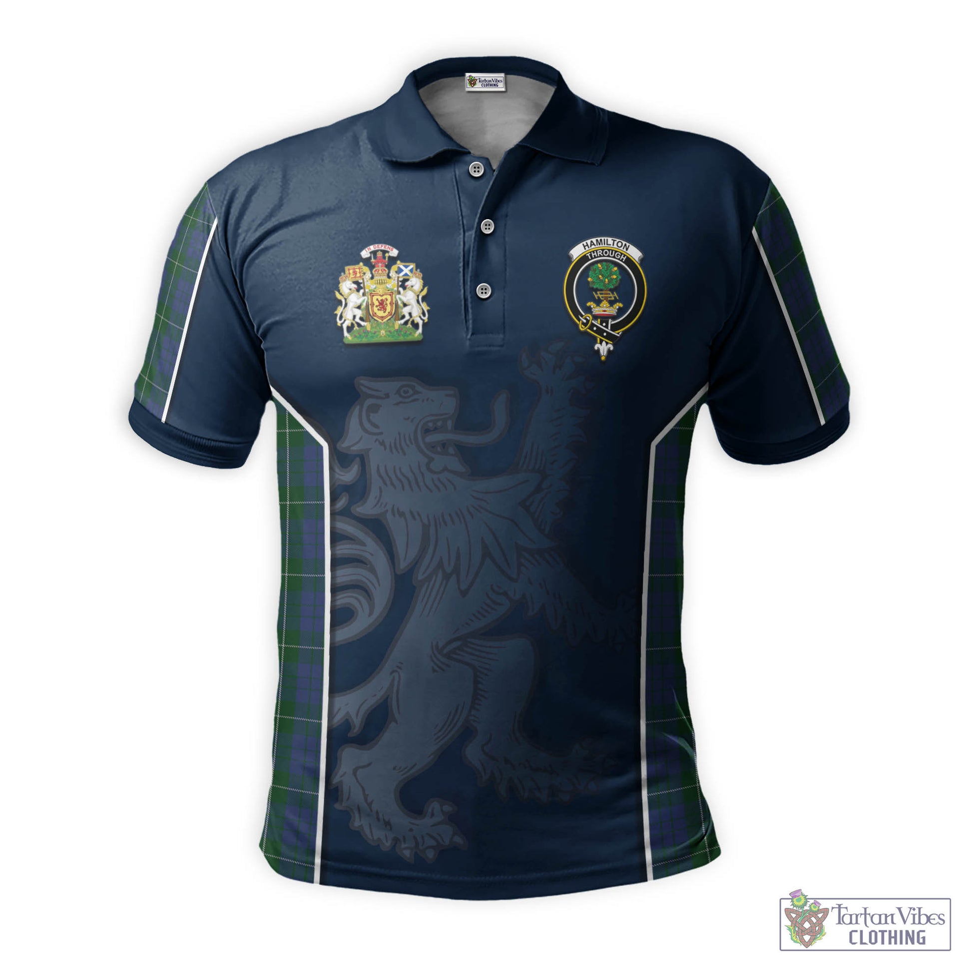 Tartan Vibes Clothing Hamilton Hunting Tartan Men's Polo Shirt with Family Crest and Lion Rampant Vibes Sport Style