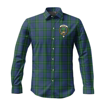 Hamilton Hunting Tartan Long Sleeve Button Up Shirt with Family Crest