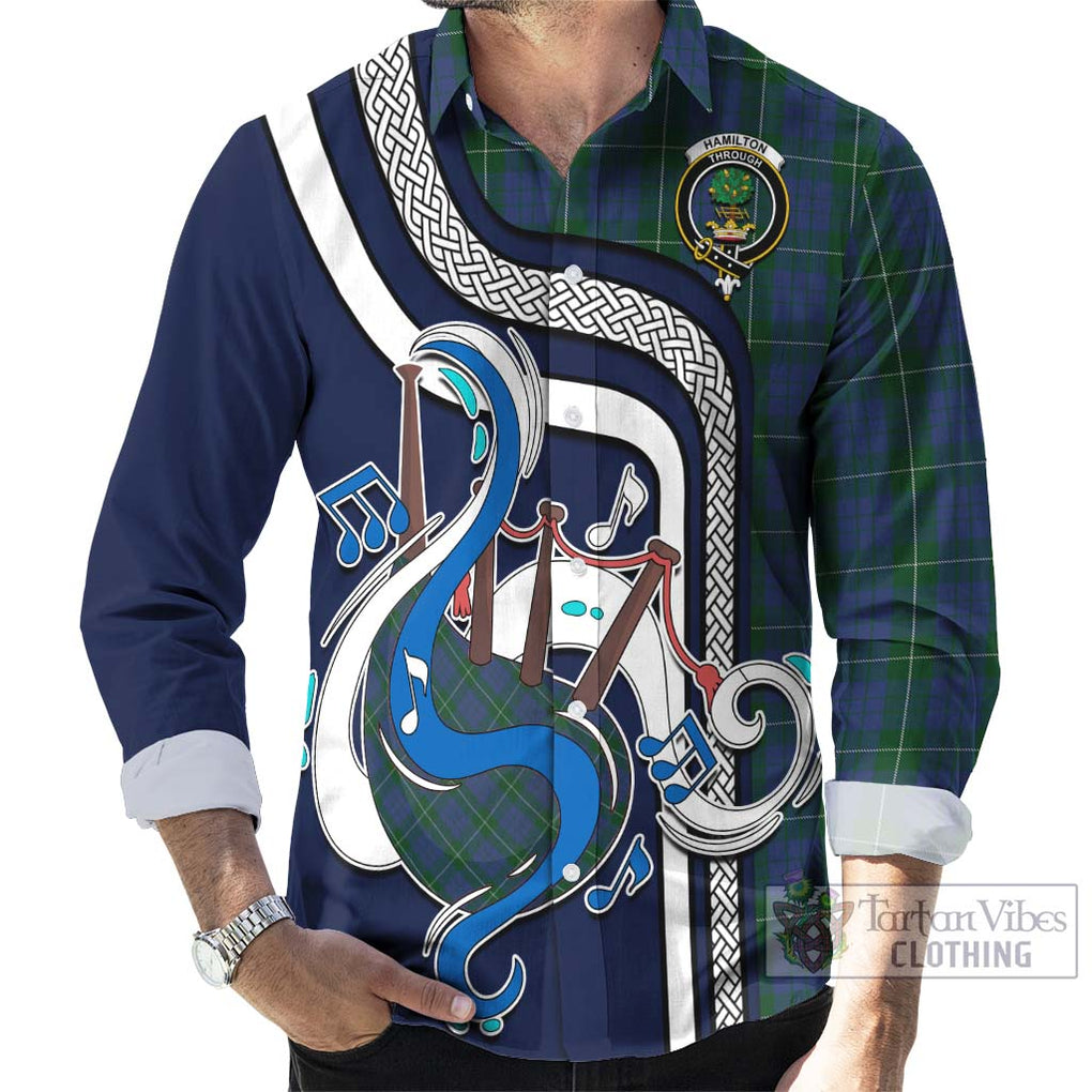 Hamilton Hunting Tartan Long Sleeve Button Shirt with Epic Bagpipe Style - Tartanvibesclothing Shop