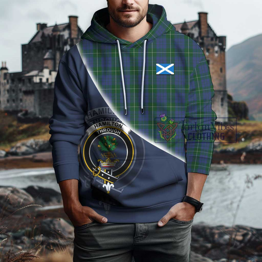 Hamilton Hunting Tartan Hoodie with Personalised National Flag and Family Crest Half Style - Tartanvibesclothing Shop