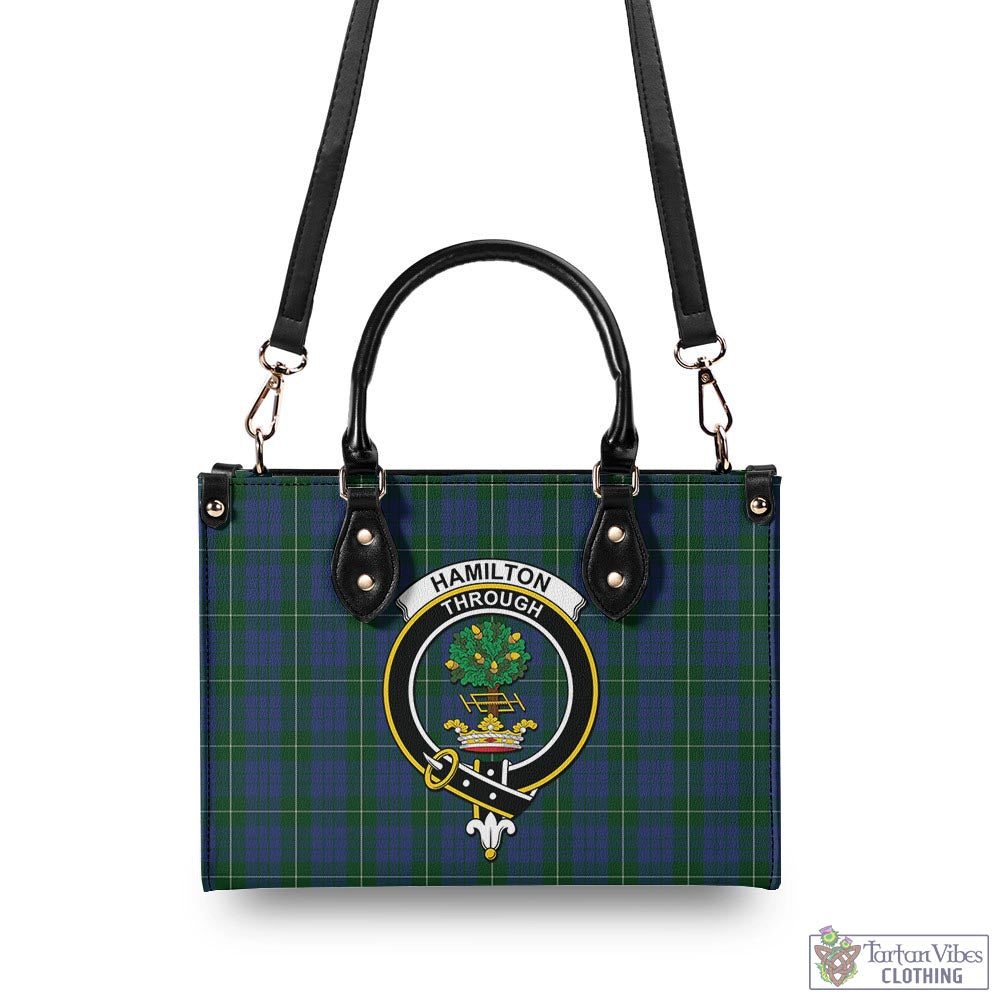 Tartan Vibes Clothing Hamilton Hunting Tartan Luxury Leather Handbags with Family Crest