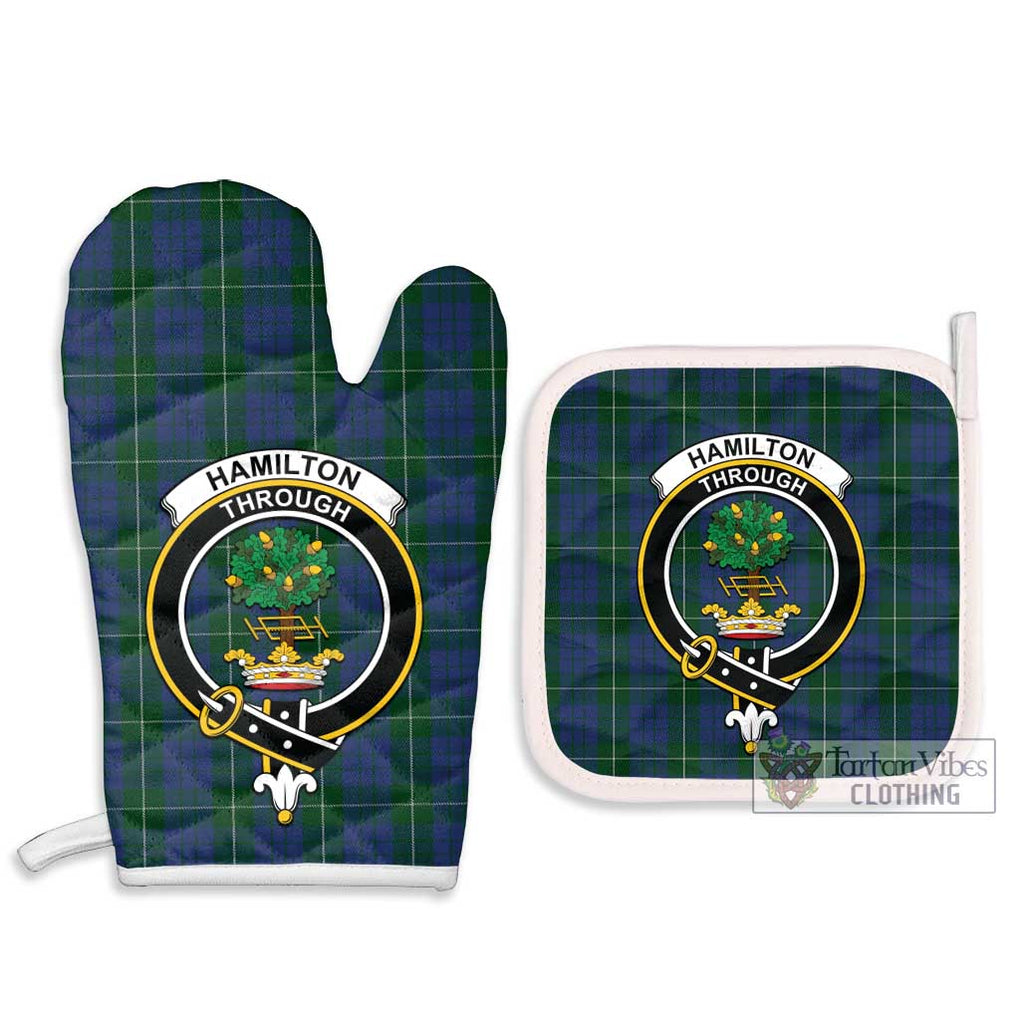 Hamilton Hunting Tartan Combo Oven Mitt & Pot-Holder with Family Crest Combo 1 Oven Mitt & 2 Pot-Holder White - Tartan Vibes Clothing