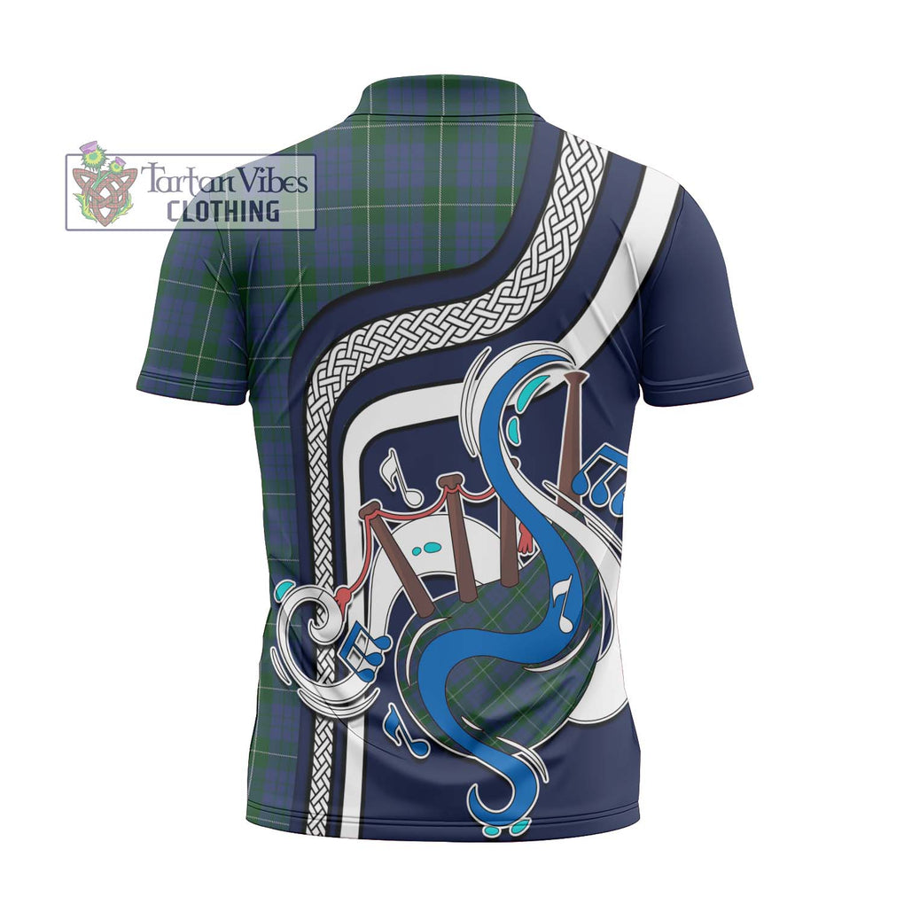 Hamilton Hunting Tartan Zipper Polo Shirt with Epic Bagpipe Style - Tartanvibesclothing Shop