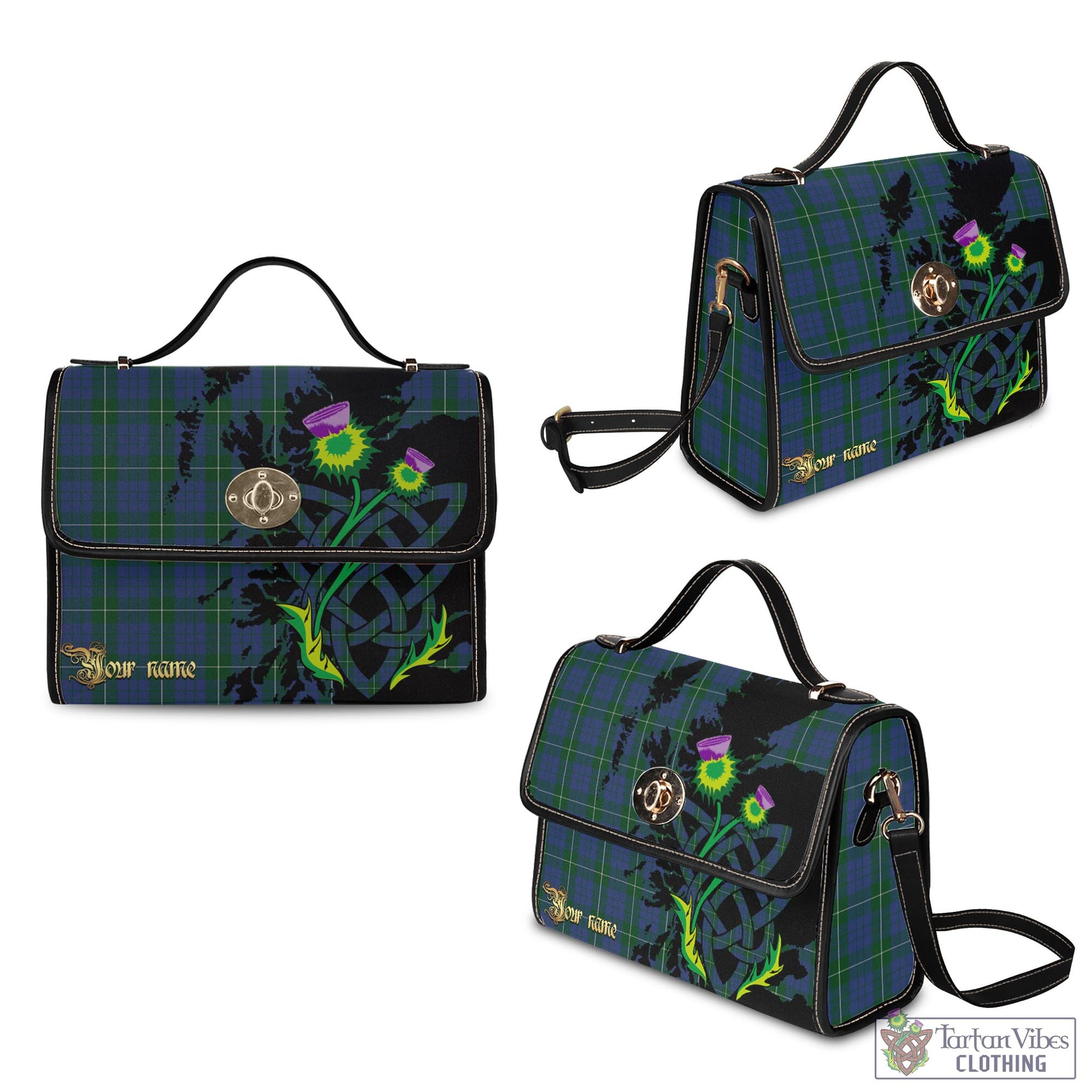 Tartan Vibes Clothing Hamilton Hunting Tartan Waterproof Canvas Bag with Scotland Map and Thistle Celtic Accents