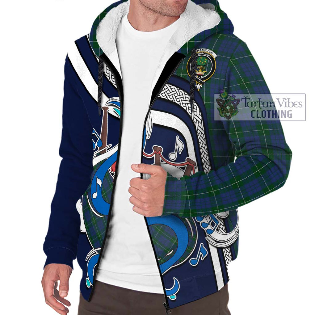 Hamilton Hunting Tartan Sherpa Hoodie with Epic Bagpipe Style Unisex - Tartanvibesclothing Shop