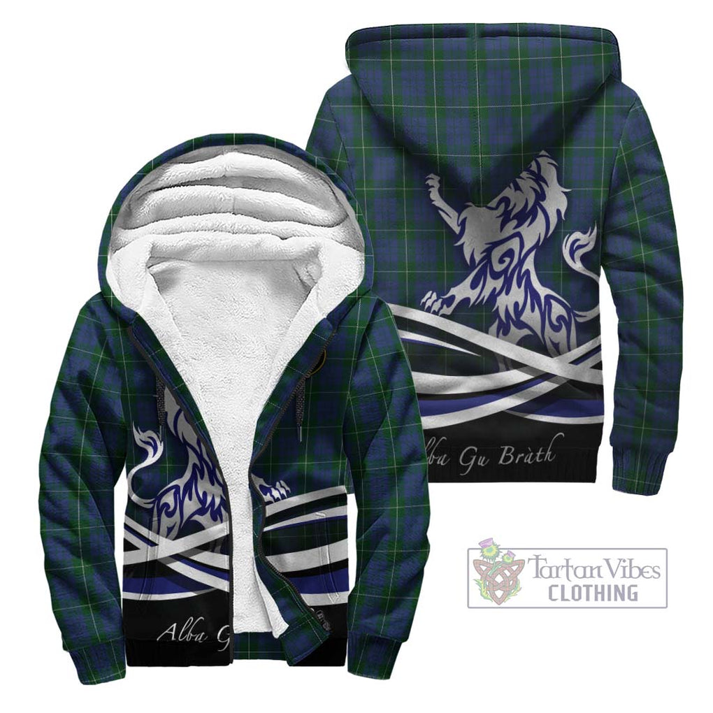 Hamilton Hunting Tartan Sherpa Hoodie with Alba Gu Brath Regal Lion Emblem Unisex - Tartanvibesclothing Shop