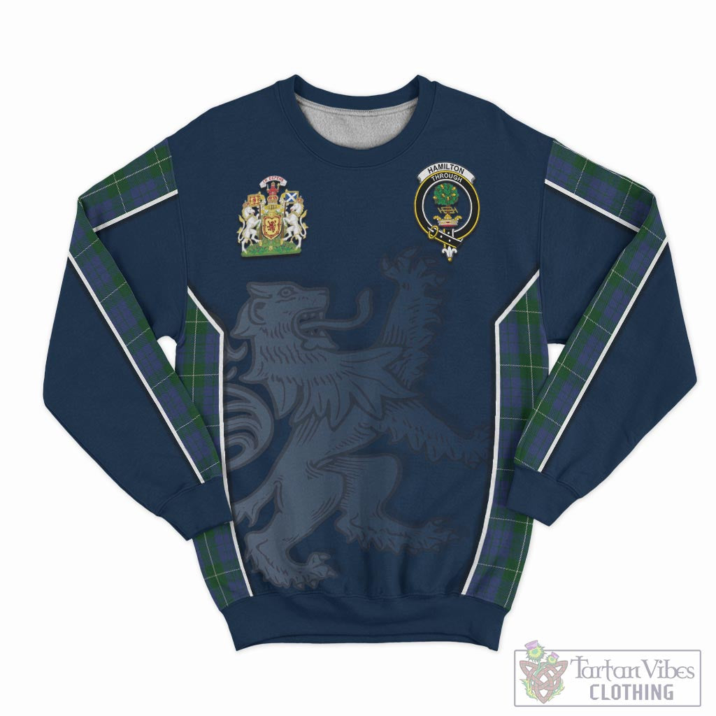 Tartan Vibes Clothing Hamilton Hunting Tartan Sweater with Family Crest and Lion Rampant Vibes Sport Style