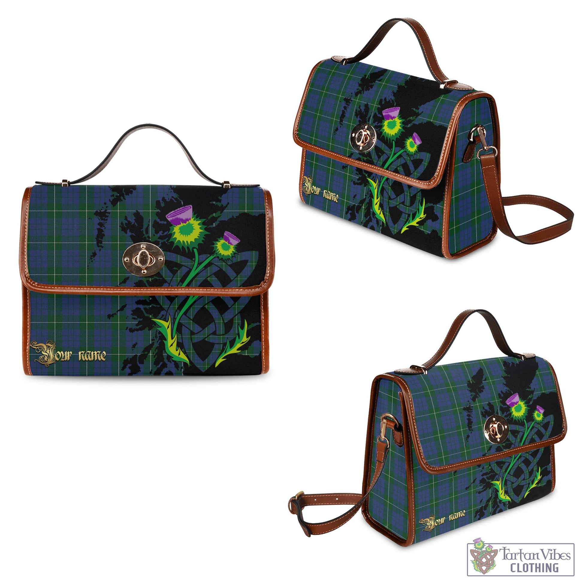 Tartan Vibes Clothing Hamilton Hunting Tartan Waterproof Canvas Bag with Scotland Map and Thistle Celtic Accents