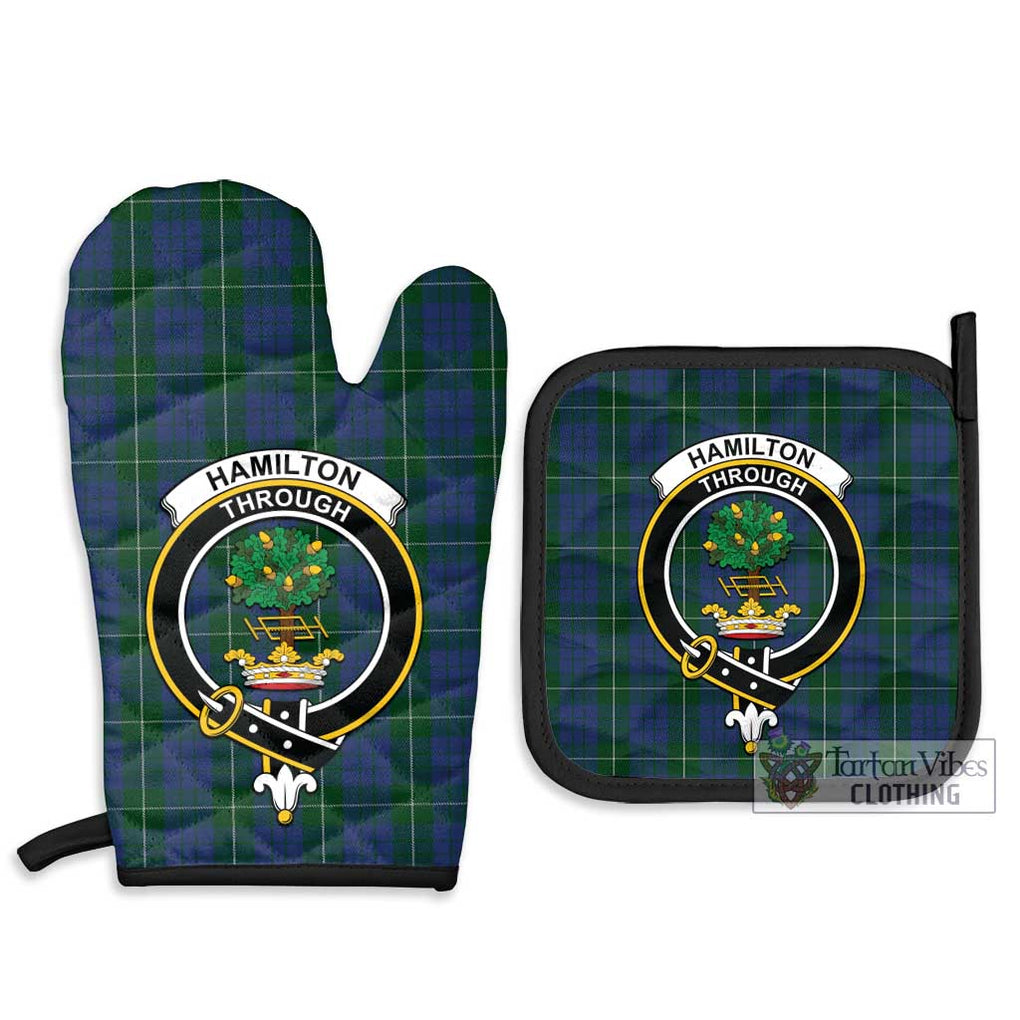 Hamilton Hunting Tartan Combo Oven Mitt & Pot-Holder with Family Crest Combo 1 Oven Mitt & 2 Pot-Holder Black - Tartan Vibes Clothing