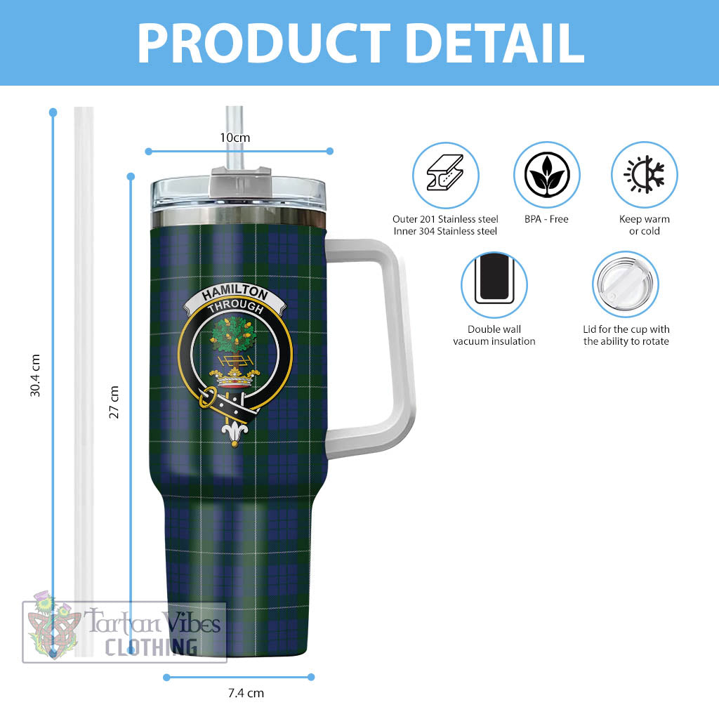 Tartan Vibes Clothing Hamilton Hunting Tartan and Family Crest Tumbler with Handle