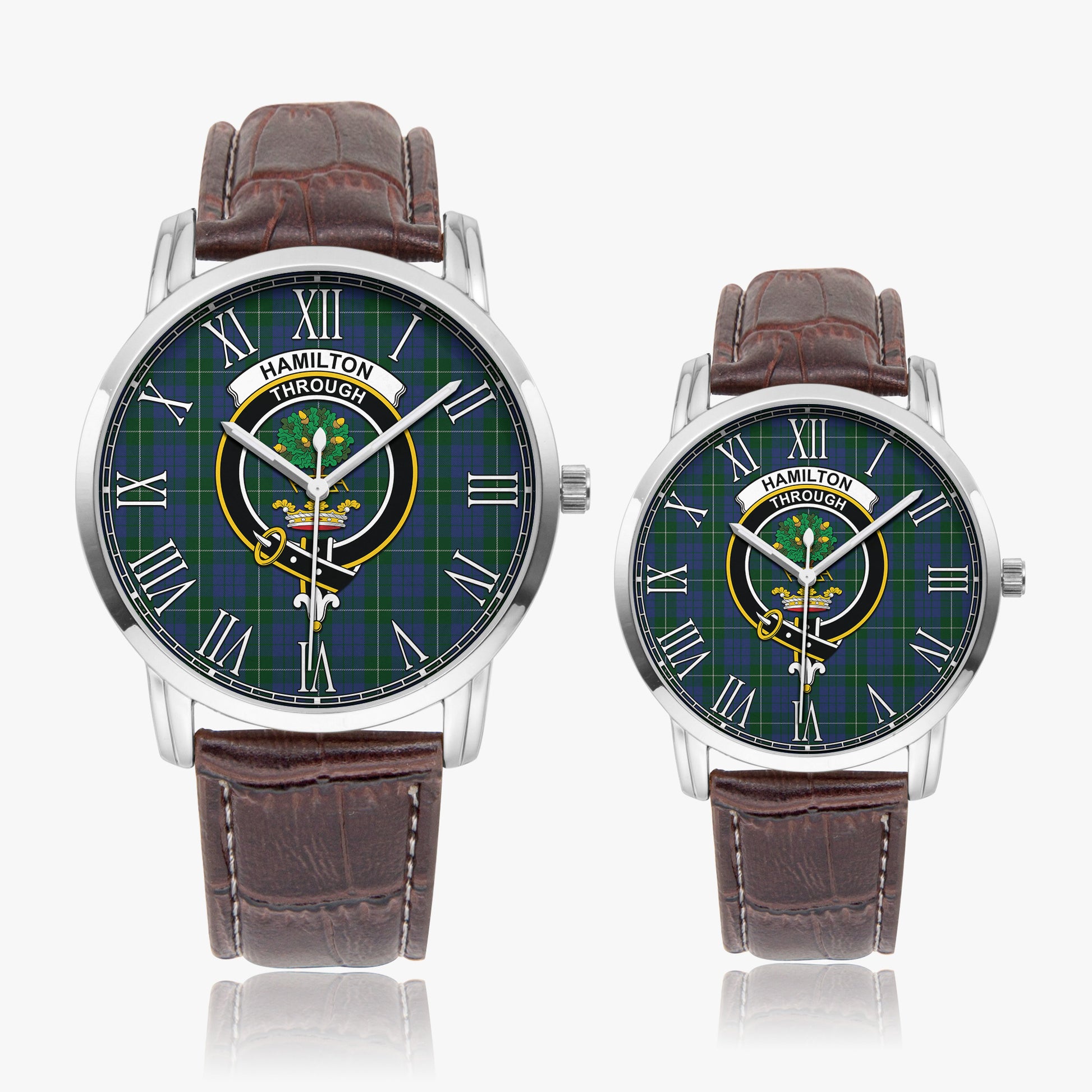 Hamilton Hunting Tartan Family Crest Leather Strap Quartz Watch - Tartanvibesclothing