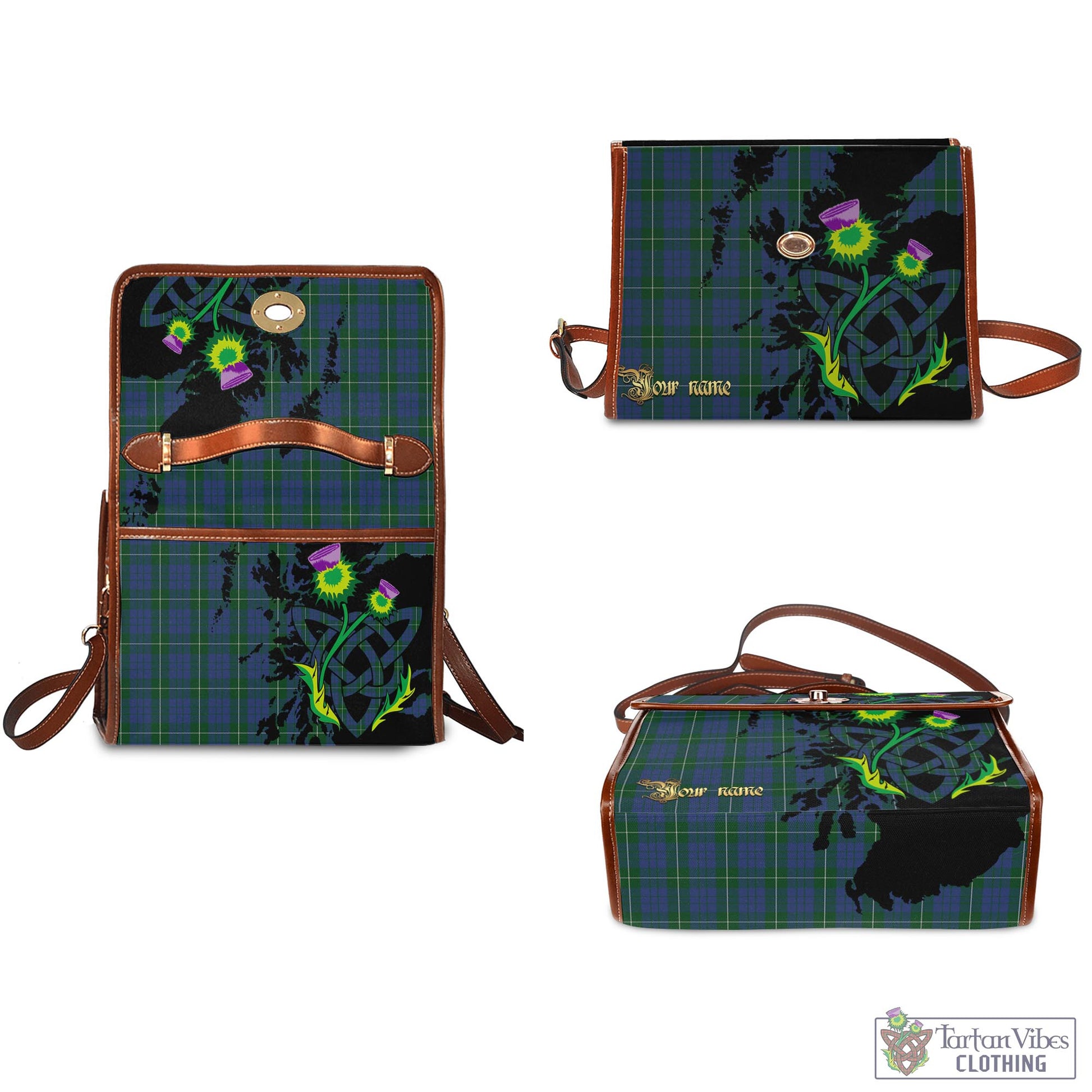 Tartan Vibes Clothing Hamilton Hunting Tartan Waterproof Canvas Bag with Scotland Map and Thistle Celtic Accents