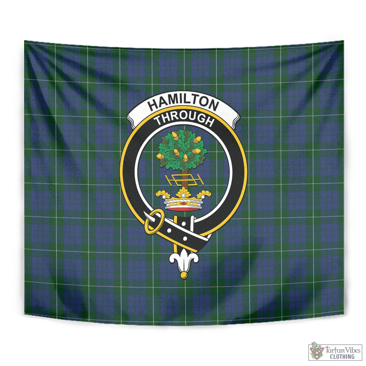 Tartan Vibes Clothing Hamilton Hunting Tartan Tapestry Wall Hanging and Home Decor for Room with Family Crest