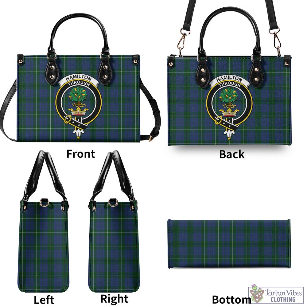 Tartan Vibes Clothing Hamilton Hunting Tartan Luxury Leather Handbags with Family Crest