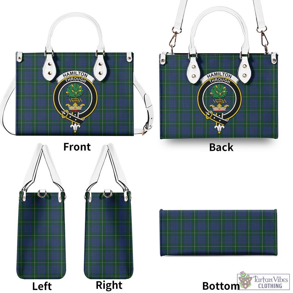 Tartan Vibes Clothing Hamilton Hunting Tartan Luxury Leather Handbags with Family Crest