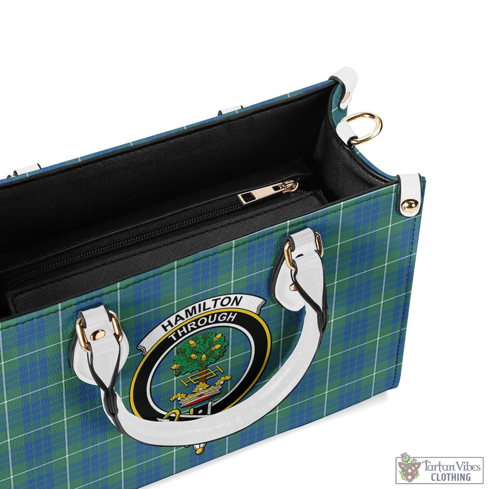 Tartan Vibes Clothing Hamilton Hunting Ancient Tartan Luxury Leather Handbags with Family Crest