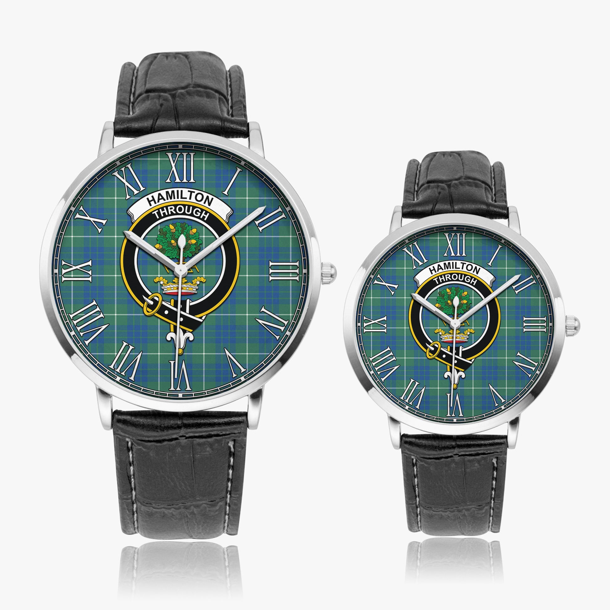 Hamilton Hunting Ancient Tartan Family Crest Leather Strap Quartz Watch - Tartanvibesclothing