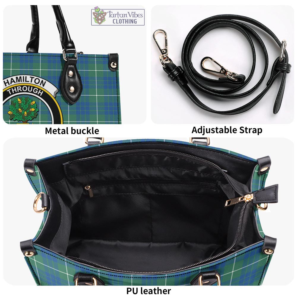 Tartan Vibes Clothing Hamilton Hunting Ancient Tartan Luxury Leather Handbags with Family Crest