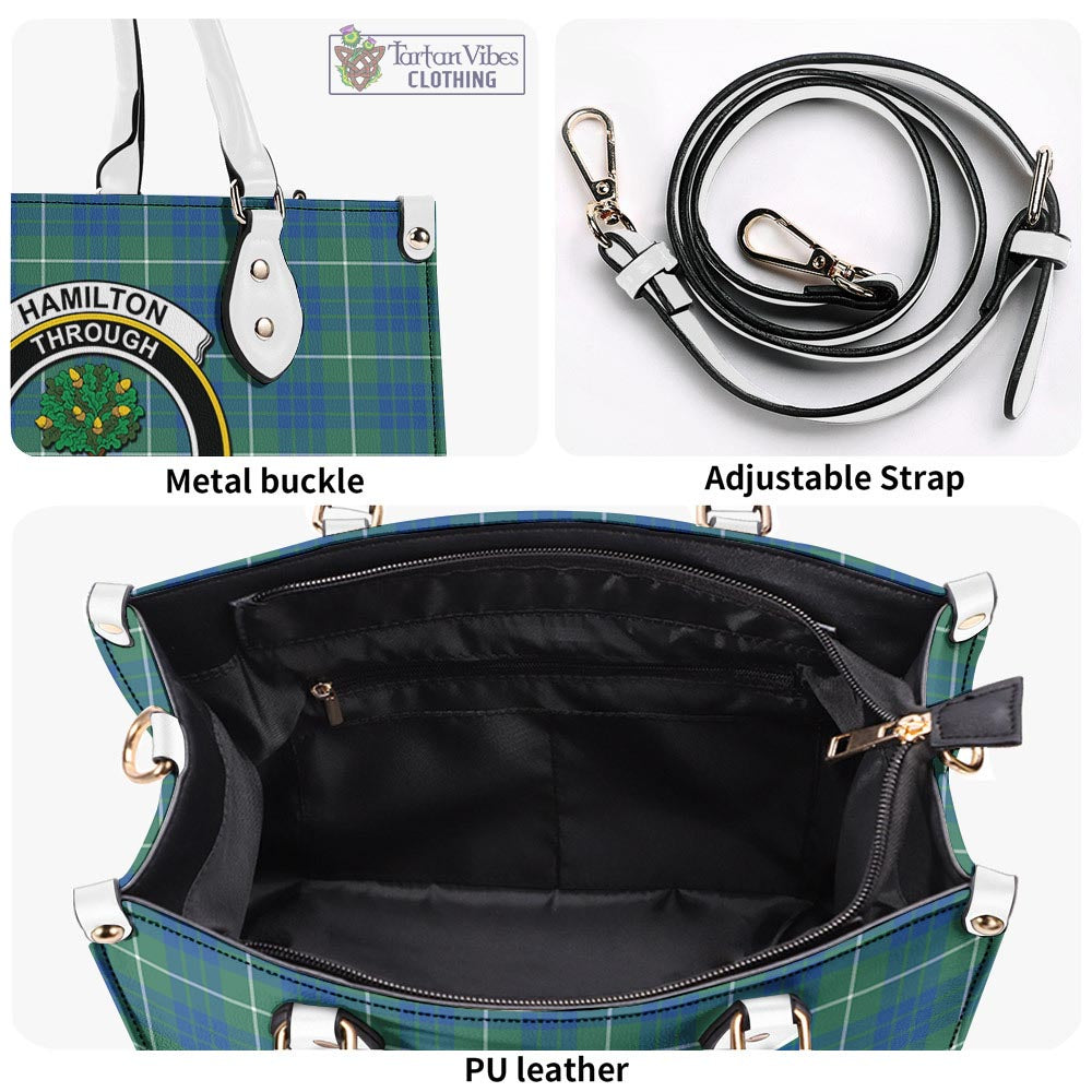 Tartan Vibes Clothing Hamilton Hunting Ancient Tartan Luxury Leather Handbags with Family Crest