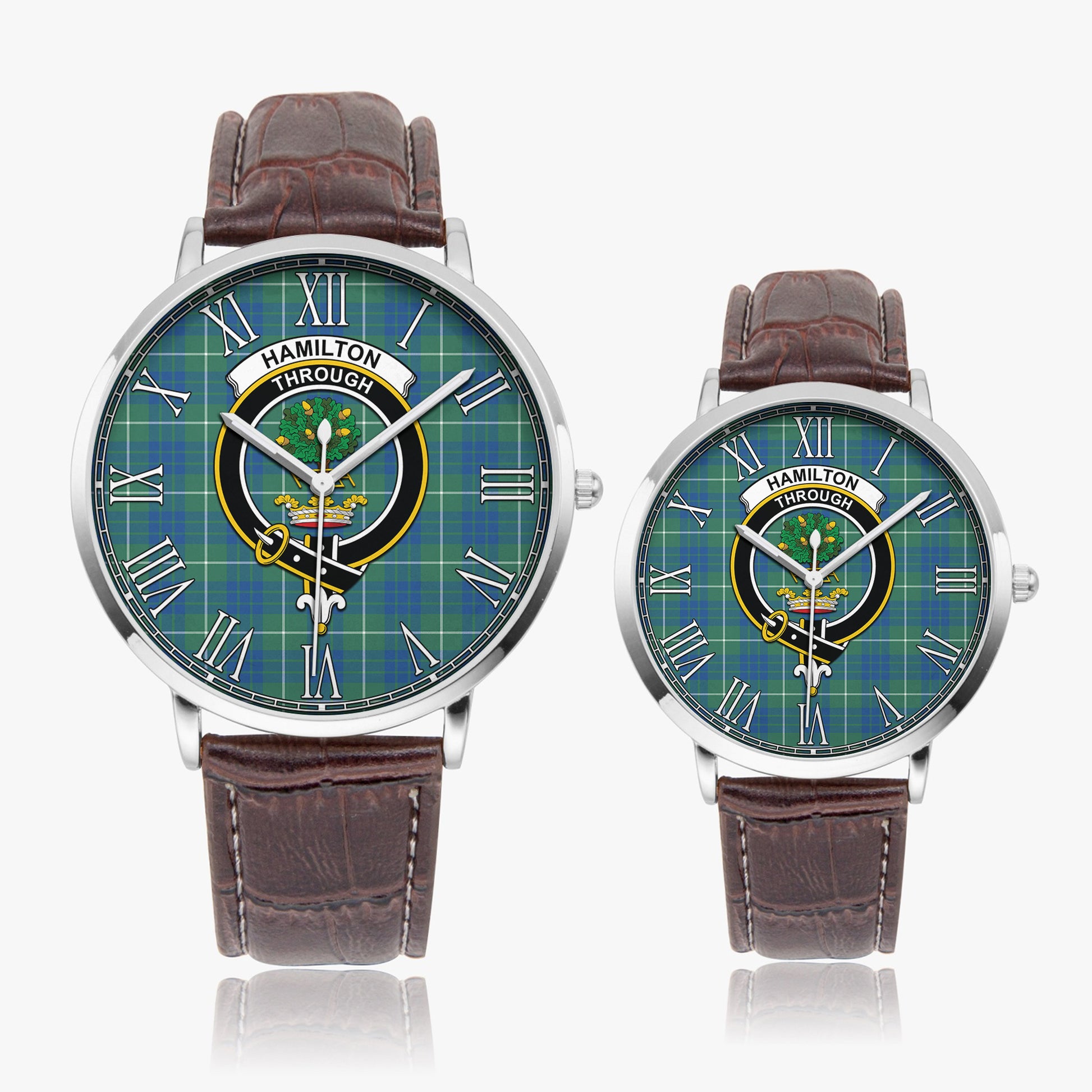 Hamilton Hunting Ancient Tartan Family Crest Leather Strap Quartz Watch - Tartanvibesclothing