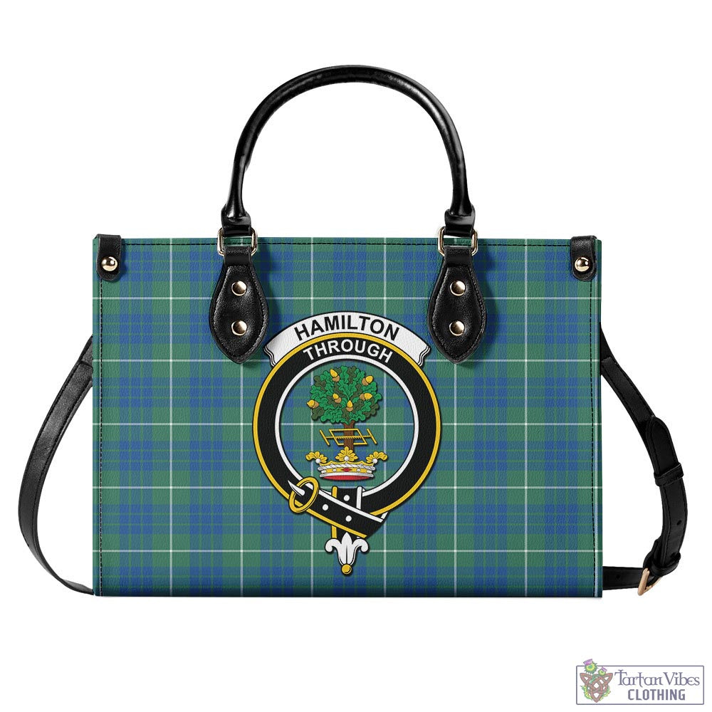 Tartan Vibes Clothing Hamilton Hunting Ancient Tartan Luxury Leather Handbags with Family Crest