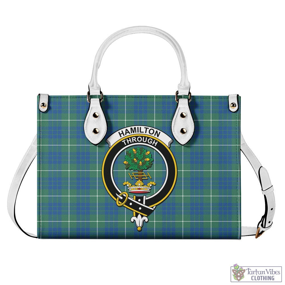 Tartan Vibes Clothing Hamilton Hunting Ancient Tartan Luxury Leather Handbags with Family Crest