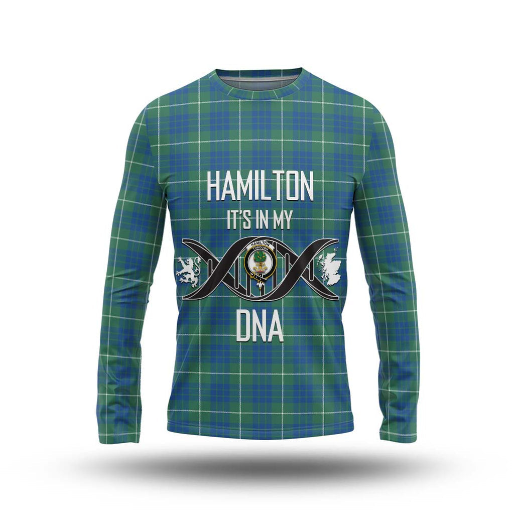 Hamilton Hunting Ancient Tartan Long Sleeve T-Shirt with Family Crest DNA In Me Style Unisex - Tartanvibesclothing Shop