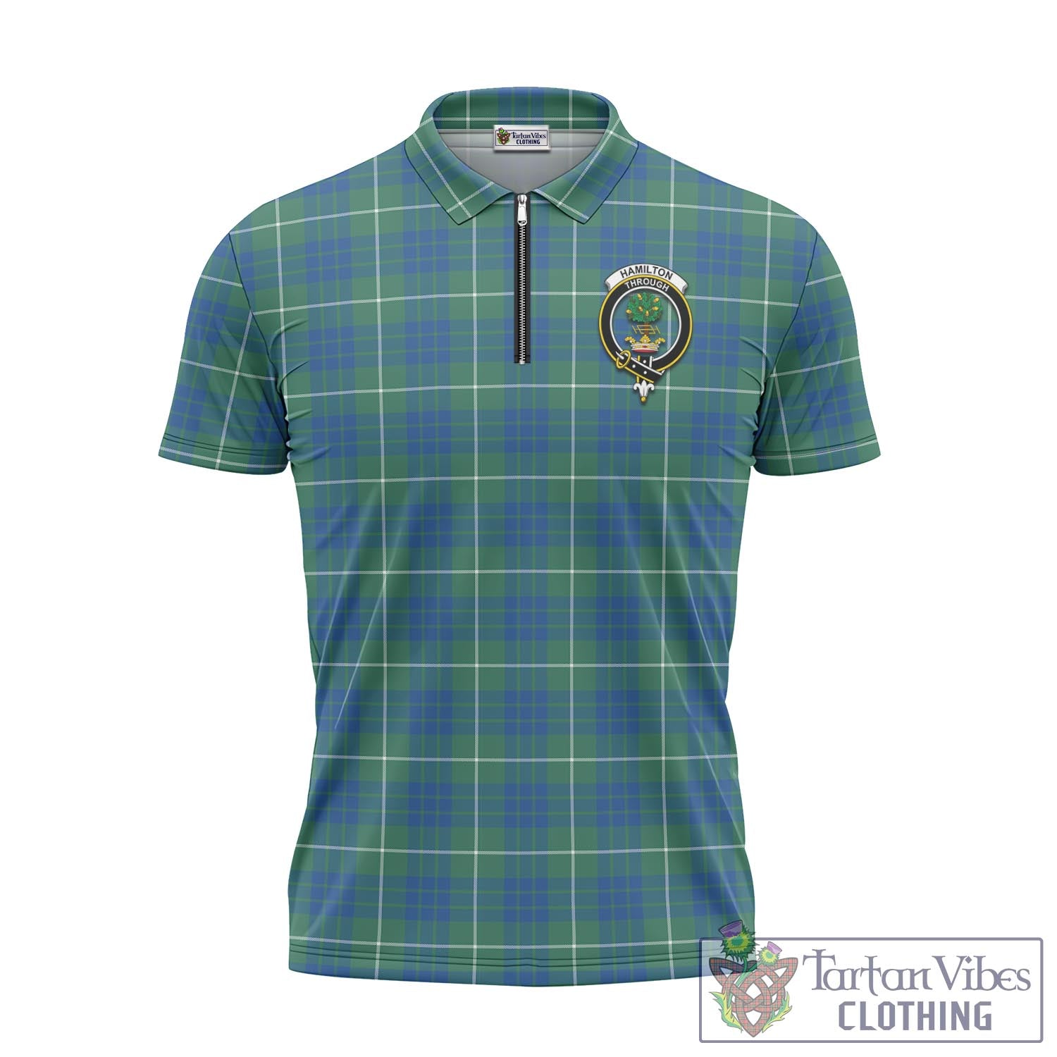 Tartan Vibes Clothing Hamilton Hunting Ancient Tartan Zipper Polo Shirt with Family Crest