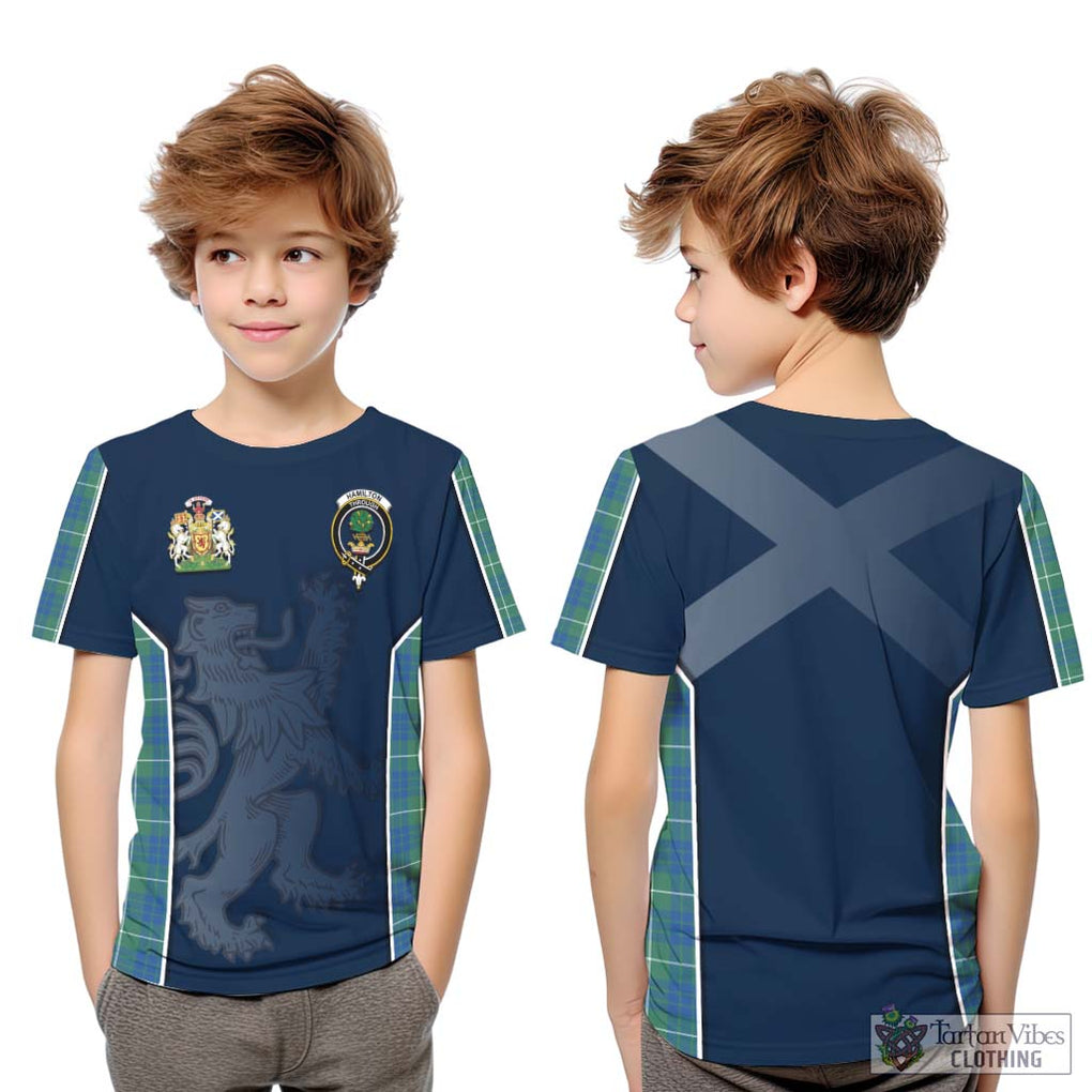 Hamilton Hunting Ancient Tartan Kid T-Shirt with Family Crest and Lion Rampant Vibes Sport Style Youth XL Size14 - Tartan Vibes Clothing