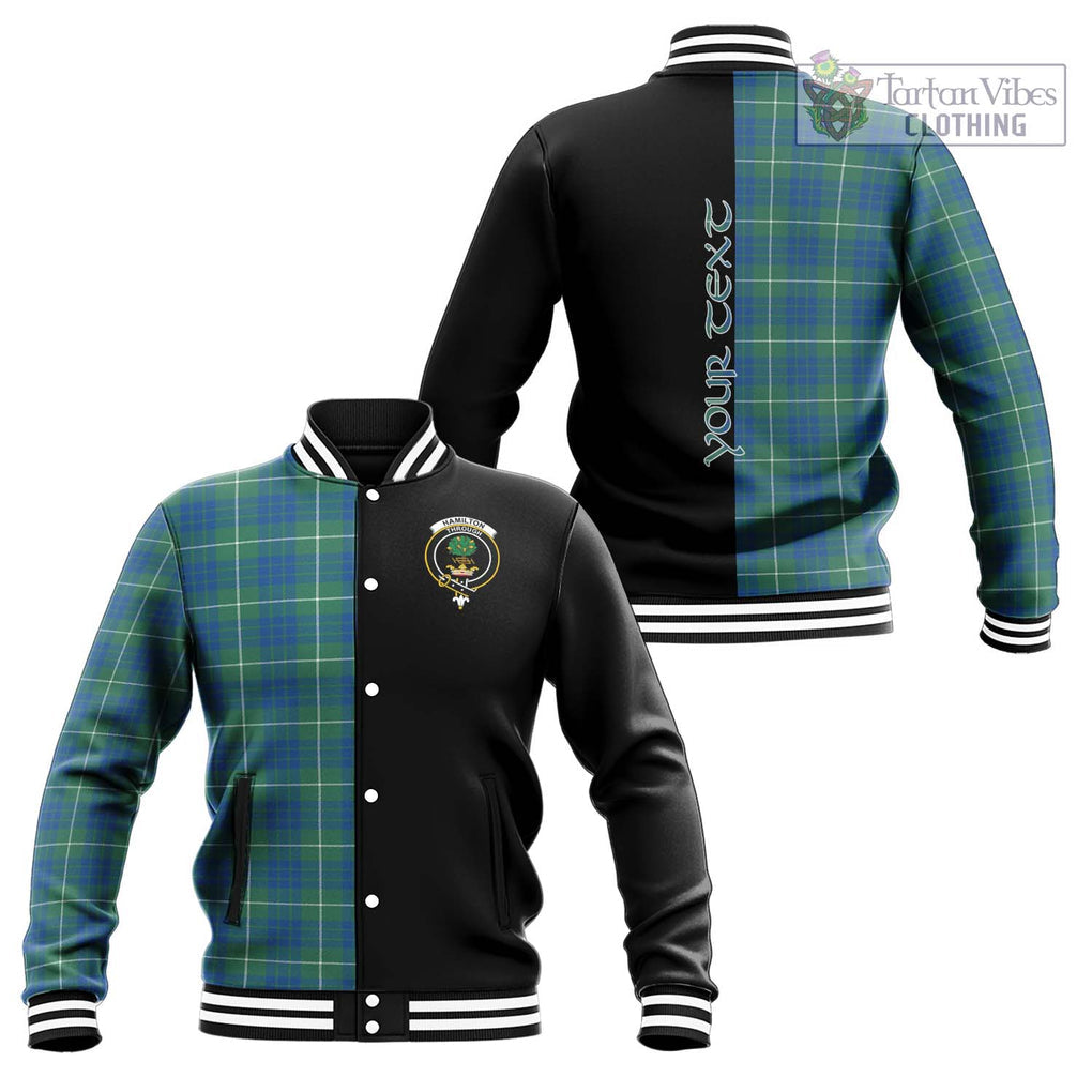 Hamilton Hunting Ancient Tartan Baseball Jacket with Family Crest and Half Of Me Style Unisex - Tartanvibesclothing Shop