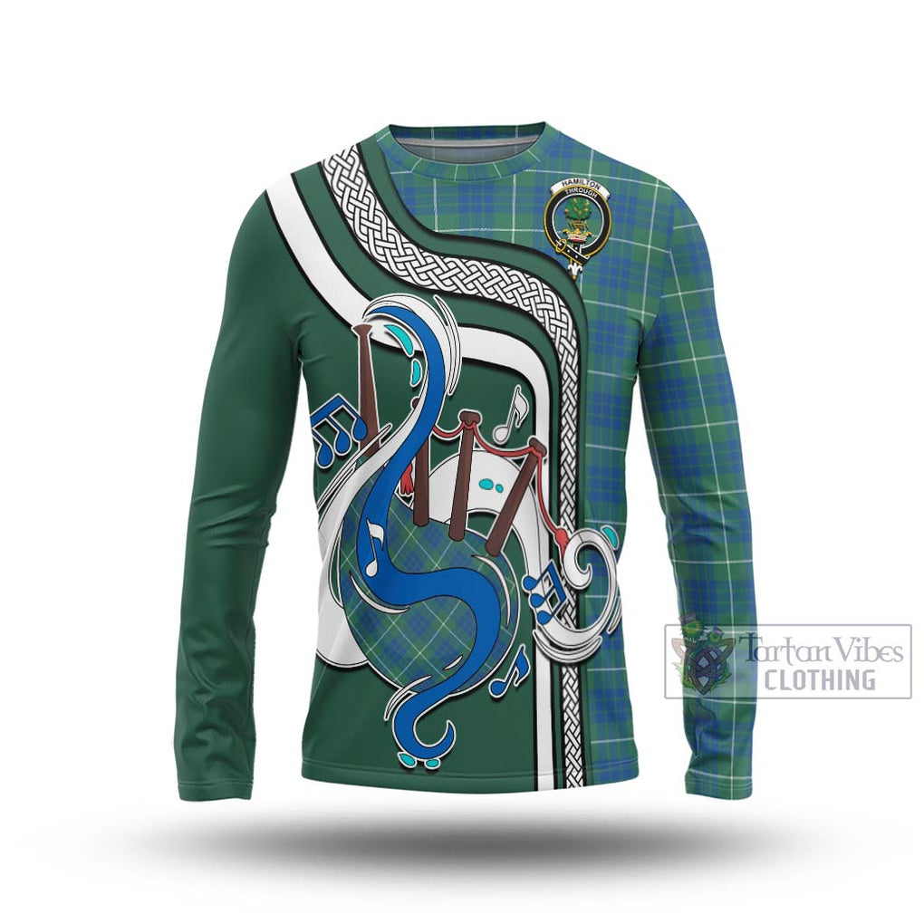 Tartan Vibes Clothing Hamilton Hunting Ancient Tartan Long Sleeve T-Shirt with Epic Bagpipe Style