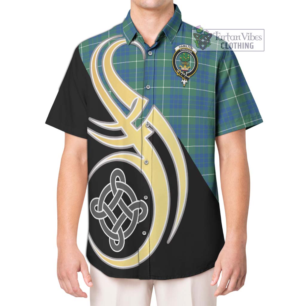 Hamilton Hunting Ancient Tartan Short Sleeve Button Shirt with Family Crest and Celtic Symbol Style Kid - Tartan Vibes Clothing