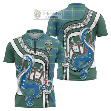 Hamilton Hunting Ancient Tartan Zipper Polo Shirt with Epic Bagpipe Style