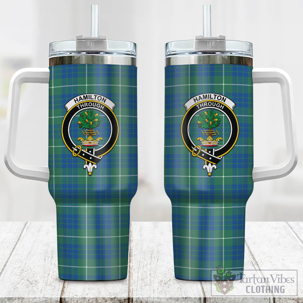 Tartan Vibes Clothing Hamilton Hunting Ancient Tartan and Family Crest Tumbler with Handle