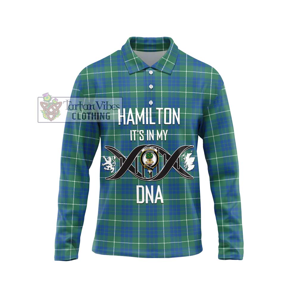 Hamilton Hunting Ancient Tartan Long Sleeve Polo Shirt with Family Crest DNA In Me Style Unisex - Tartanvibesclothing Shop