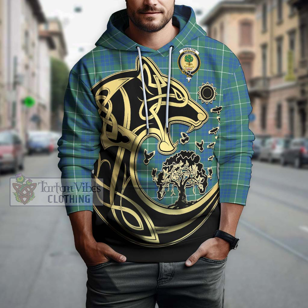 Hamilton Hunting Ancient Tartan Hoodie with Family Crest Celtic Wolf Style Zip Hoodie - Tartan Vibes Clothing