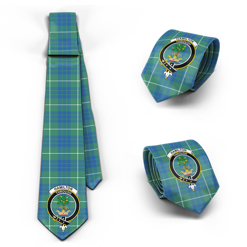 Hamilton Hunting Ancient Tartan Classic Necktie with Family Crest Necktie One Size - Tartan Vibes Clothing