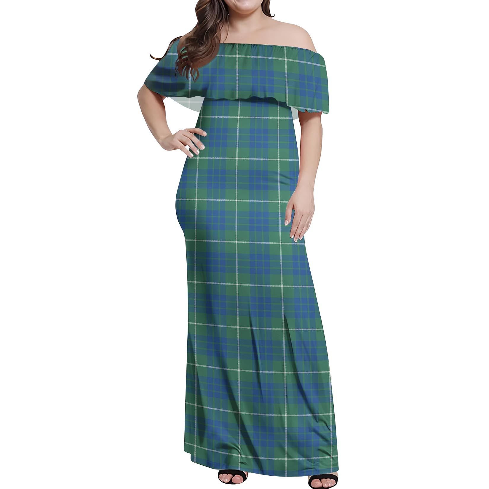 Hamilton Hunting Ancient Tartan Off Shoulder Long Dress Women's Dress - Tartanvibesclothing