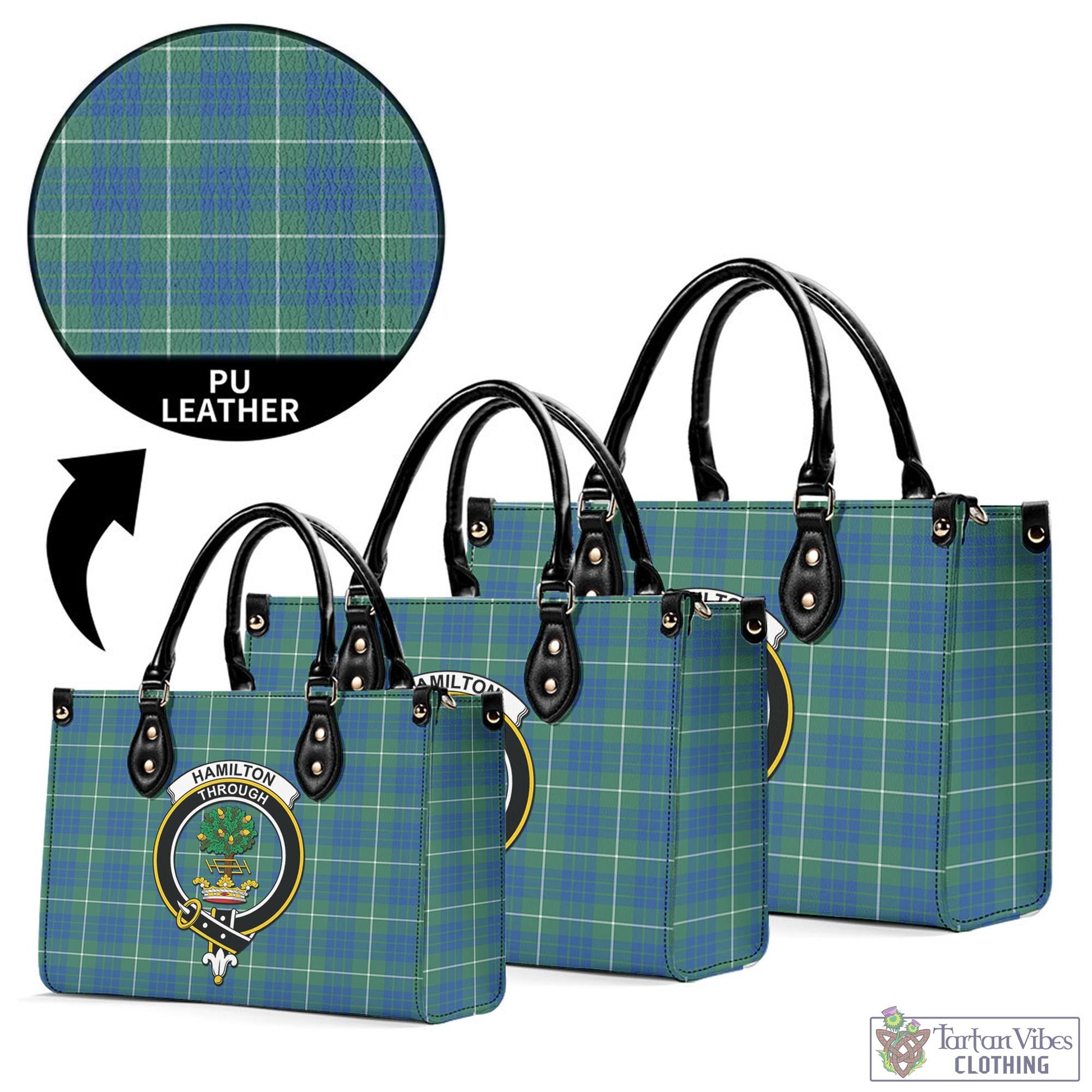 Tartan Vibes Clothing Hamilton Hunting Ancient Tartan Luxury Leather Handbags with Family Crest