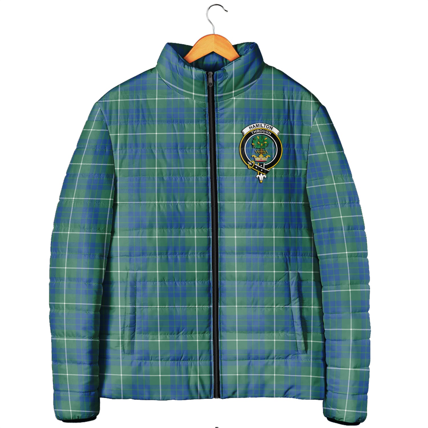 Hamilton Hunting Ancient Tartan Padded Jacket with Family Crest Men's Padded Jacket - Tartan Vibes Clothing