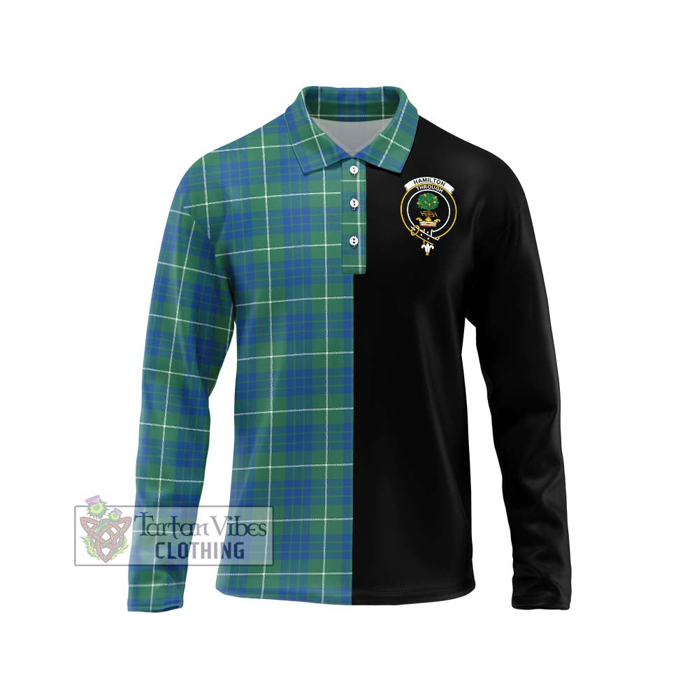 Hamilton Hunting Ancient Tartan Long Sleeve Polo Shirt with Family Crest and Half Of Me Style Unisex - Tartanvibesclothing Shop